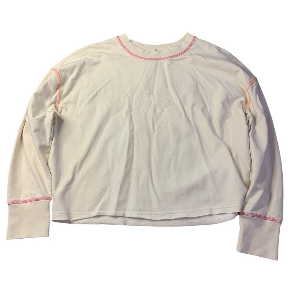 Maurices Cream Cropped Fleece Sweatshirt - Contrast Stitching - Size L